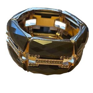 Costume Jewelry Stretch Bracelet Brown Gold Tone Rhinestones Holiday Gift Ladies